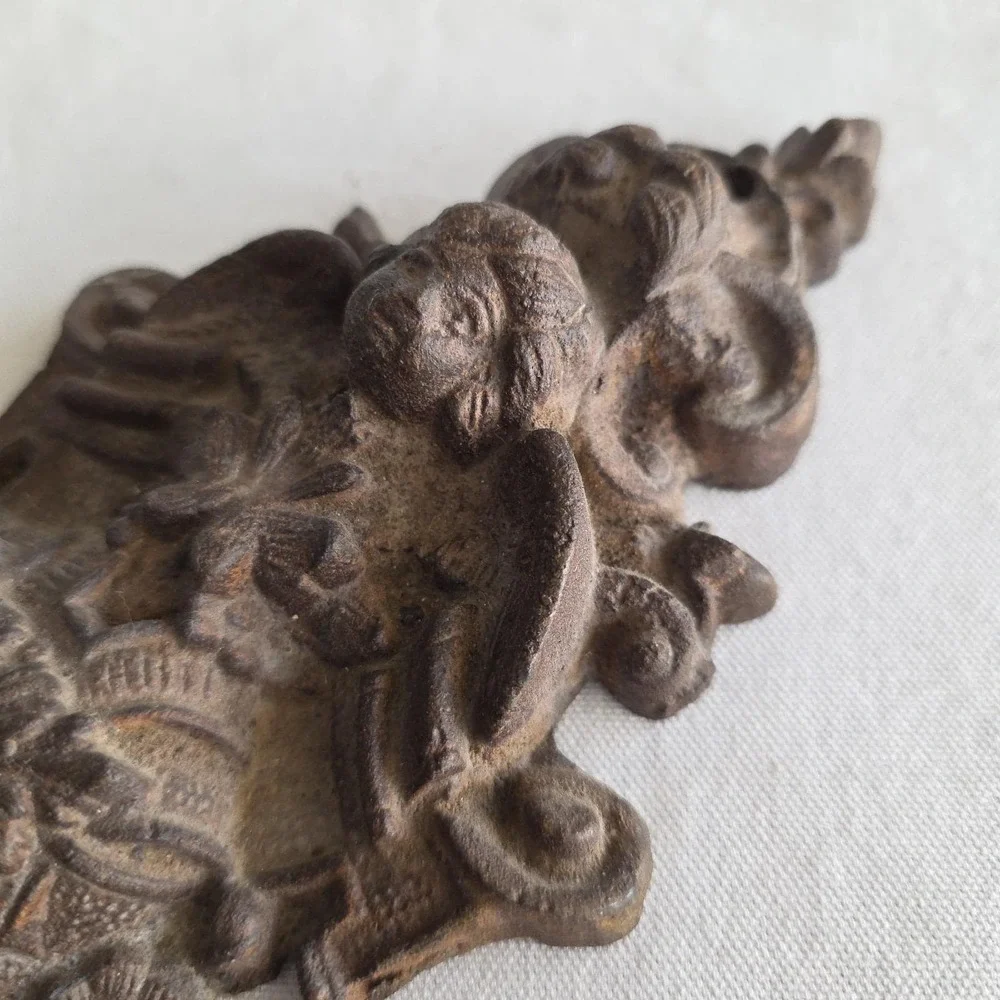 Antique Baroque Victorian Cherub Angel Wall Mount Coat Hook Ornate. Cast Iron.